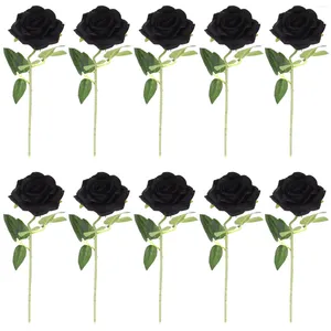 Decorative Flowers 10 Pcs Simulation Black Rose Halloween Fake Bouquet Simulated Artificial Ornament Silk Bride Plant Decor