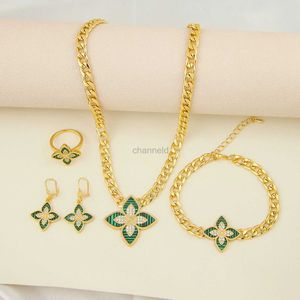 Bangle Italian Zirconia Jewelry Set 21k Gold Plated Dubai Middle East Africa Ethiopian Wedding Necklace for Party Bracelet Ring Sets 240319