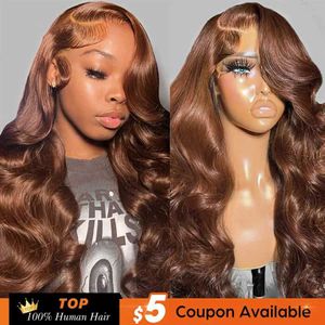 Synthetic Wigs 13x4 Brown Body Wave Lace Front Wig Hd Transparent Lace Frontal Wig Chocolate Brown Colored Human Hair Wigs For Women Remy 240329