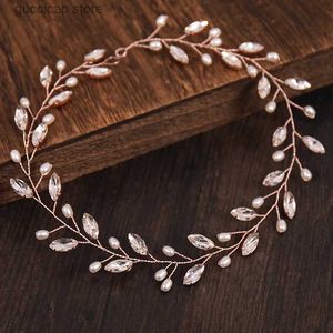 Tiaras New style bridal jewelry wedding headband wedding temperament crystal handmade pearl headdress hair accessories Y240319