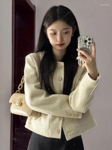 Women's Jackets Short Coat Light Yellow Single-Breasted Fashion All-Match Casual High Sense Chinese Retro Round Neck Spring Autumn