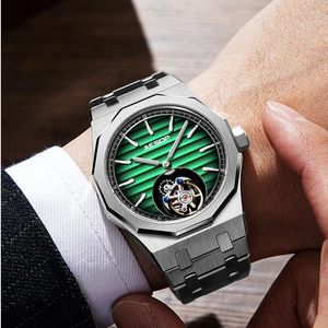 손목 시계 Aesop 남성 플라잉 투르 빌론 손목 시계 그라디언트 이중 중공 다이얼 시계 슈퍼 사파이어 남성 매뉴얼 와인딩 기계적 시계