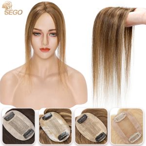 Toppers SEGO 6 x 9 cm Echthaar-Topper auf Seidenbasis für Damen, natürlicher Haaransatz, Clip-in-Haarverlängerungen, oberes Haarteil, gerade