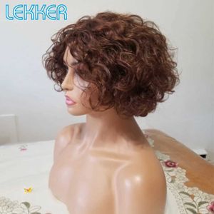 Synthetic Wigs Lekker Short Afro Kinky Curly Bob Human Hair Natural Wigs For Women Fluffy Bouncy Curl Colored Brazilian Remy Ombre Blonde Wigs 240328 240327