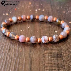 Charmarmband Ruberthen Women s Crown Chakra Wrist Mala 6 mm Botna Agate med kopparpärlad handgjorda Yoga Mala L240319