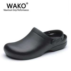 Sandals WAKO 9011 Men Chef Shoes Super Antislip Kitchen Work Shoes Cook Sandals Clogs with Straps Slip on Breathable Black Size 3644