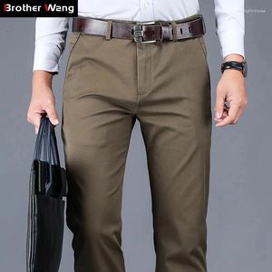 Calças masculinas cores 4 98% algodão casual homens 2024 estilo clássico reto solto cintura alta calças elásticas roupas de marca masculina