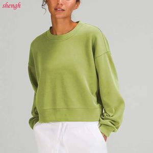 Shengh01 yogakläder perfekt överdimensionerade höstkvinnor designers hoodies tröja sport rund hals långärmad avslappnad lös tröjor