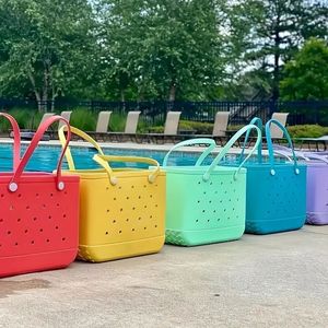 Silicone Beach grande bolsa de luxo Evabdgg Plástico Bolsas de praia rosa Candy azul feminino Bolsa cosmética PVC Basket Sagch