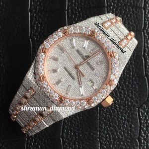 Totalmente Iced Out Vvs Moissanite Diamond Round Baguette Automático Hip Hop Men Watchwatches