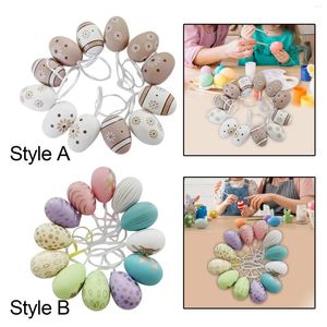 Party Decoration 12 Pieces Easter Egg Ornament Paintable Toy DIY Crafts With Rope For School Projects Home Office Festival Favors