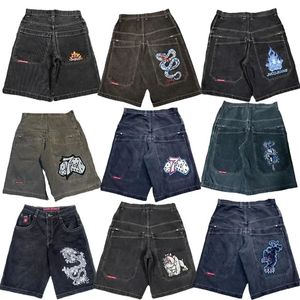 Y2K Hip Hop JNCO baggy jeans Denim Shorts vintage pattern Men Women Summer Harajuku Gothic Men Basketball Shorts Streetwear 240313