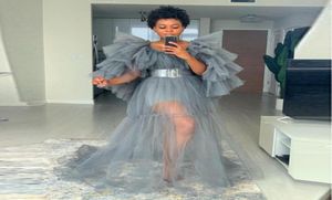 Maternity Poshoot Vestidos Grey Tiered Sheer Party Dresses Wihtout Sash Off Shoulde Full Sleeve Prom Dress for Po Shoot Baby4753061