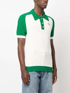24SS CASABLANCA Knapp POLOS MEN DESIGNER TRE PEARL Knappar Grön vit block Polo Shirt Casablanc