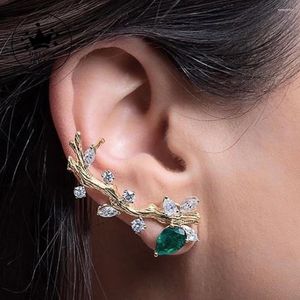 Studörhängen drlove vintage grön gren form kvinnor lyxguld färg temperament kvinnlig öron piercing för festsmycken