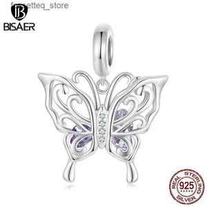 Braccialetti di fascino Bisaer % 925 Sterling Vintage Butterfly Charm Bead Big Animal Pendant Fit Women Necklace Gioielli fini EFC969 L240319