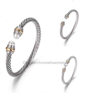 Braccialetti Dy Uomo Bracciale placcato Donna Designer di lusso Testa di perla intrecciata Braccialetti intrecciati versatili alla moda Gioielli Regali di nozze in platino 5MM