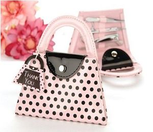 Ny Pink Polka Dot Purse Manicure Set Favor 50pcslot Wedding Bridal Shower Favors and Gifts2814554