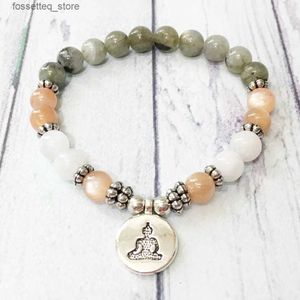 Charm Bracelets MG0508 Fashion Womens Buddha Yoga Balance Healing Sun stone Moonstone Labradorite Gemstone Gift L240319