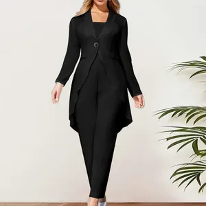 Women's Two Piece Pants 2 Pcs/Set Women Coat Jumpsuit Suit Irregular Hem Long Sleeve Lapel Jacket Sleeveless Wide Leg Straight Loose Formal