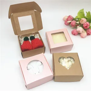 Gift Wrap 20Pcs/Lot Rose Pink High Quality Wedding Packaging Paper Boxes Love Heart/Round/Square Shape Transparent Window