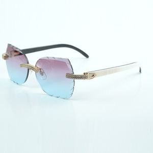 New product double row diamond cut sunglasses 8300817 natural black mixed buffalo horn leg size 60-18-140 mm