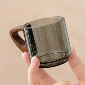 Weingläser Holzgriff Glas Teetasse 150 ml Probe Teetasse Haushalt Büro mit Walnussholz Anti-Set Kleine Tassen