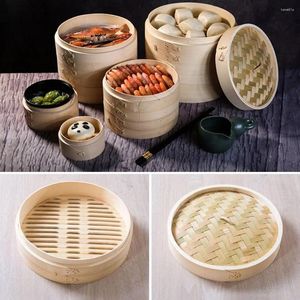 Çift Kazanlar Dimsum Pişirme Bambu Vapur Bao Buns için Çin Sepeti Kapak Sebze Atıştırmalıkları Dökümler