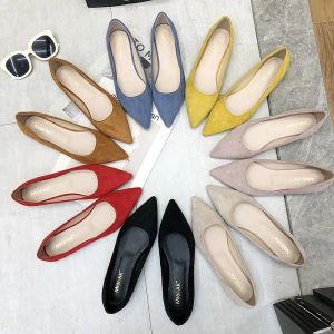 Loafers Simple Pointed Toe Shoes Solid Color Flats Women's Shoes Shallow Mouth Loafers Boat Shoes Black Work Shoes Women Plus Size 4146