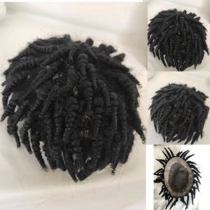 Toupees Toupee för svarta män Toupee Hair Afro Curly Toupee 8x10 '' Pu och Mono Lace System 100% Human Hair With 1B Color Toupee Hairpiece