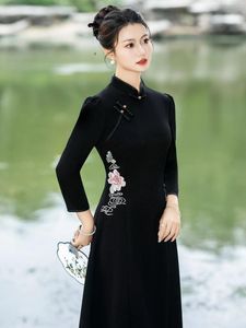 Ethnic Clothing Young Mother's Wear Black Improved Cheongsam Autumn High-End Temperament Daily Women's