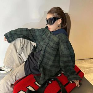 Women's Blouses S Vintage Woman Plaid Shirts 4 Seaons Long Sleeve Oversize Button Up Tops Korean Loose Casual Fall Hood Outerwear SML