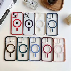 Macarone Matte Cases Magsafe Soft TPU Hard Clear PC Phone Case Cover för iPhone 15 14 13 11 Pro Max X XS XR Plus