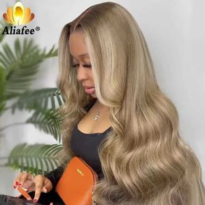 Synthetic Wigs Transparent 13x6 Lace Frontal Wig Gray Ash Blonde Wig Highlight Wig Human Hair 13X4 Glueless Preplucked Wig For Women Stripe Wig 240328 240327