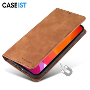 Caseist Luxury Leather Retro Magnetic Flip Wallet Phone Case Stand Holder Card Cash Slots Matte Tyg Mobil Täckning för Apple iPhone 15 14 13 12 11 Pro Max XS XR 8 7 Plus