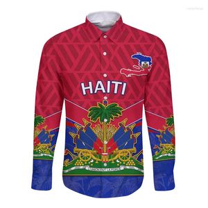 Camicie casual da uomo Haiti Bandiera colorata Stemma Uomo Personalizzato Stampato 3D Maglietta a maniche lunghe da donna Camicia per bambini Abiti splendidi