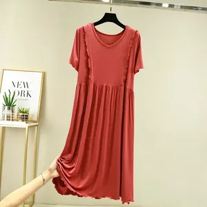 Women's Sleepwear Sleeping Sleeve Women Clothes Modal Shirt Nightwear Comfortable Dress Nightgowns Night Long Neck Loose Female Short V