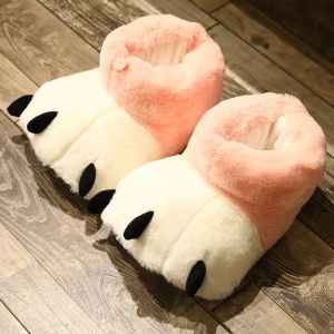 Hausschuhe lustige Tiere Bären Pfoten Knöchelstiefel Hausschuhe für Winter Frauen Haus Furry Fell Mädchen Heimatboden flauschige Bärenpfoten Klauen Flip Flops