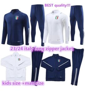 23 24 Itália Adulto Tracksuit Kids Long Zipper Jacket Survetement Terno de Treinamento Futebol 2023 2024 Itália Homem Criança Futebol Tracksuits Set Sportswear