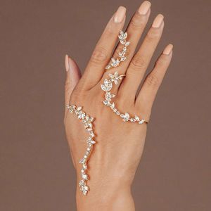 Stonefans Leaf Cuff Palm Hand for Women 2023 Bridal Accessories Cubic Zircona Bangle Wedding Bracelet Jewelry