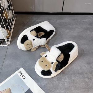 Slippers Women's Shoes 36-45 Plus Size Cartoon Cow Winter Thick Soled Plush Thermal 2024 Warm Home