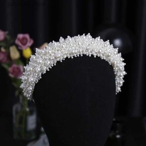 Tiaras Latest Bride Pearl Hair Luxury Wedding Dress Handmade Headband Hair Accessories Jewelry Headwear Y240319