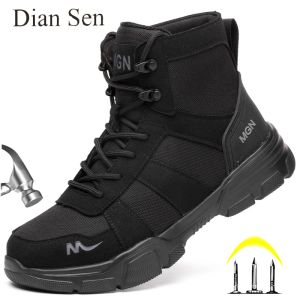 Boots Diansen Men's Indestructible Safety Shoes Construction Breathable Steel Toe Work Boots Non Slip Navy Platform Botas For Men