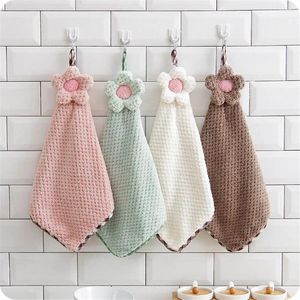 Toalha Cute Kitchen Cartoon Limpeza Rags Toalhas de mão Girassol Hangable Coral Velvet