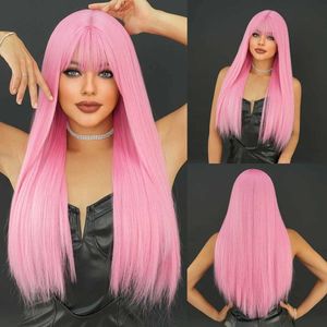 Synthetic Wigs NAMM Long Straight Cherry Blossom Powder Wig For Women Daily Party Natural Synthetic Middle Part Wig Heat Resistant Fiber Long 240329