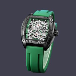 Mens Mechanical Watch Red Silicone Belt Luminous Waterproof Skeleton Watch Sapphire Glass Automatisk lyxdesigner Wristwatch Plated Silver Square Dial SB060 C4