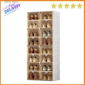 스토리지 홀더 랙 Antbox Shoe Rack Storage Box 자성 투명 도어가있는 옷장 용 휴대용 접이식 신발 랙 Y240319