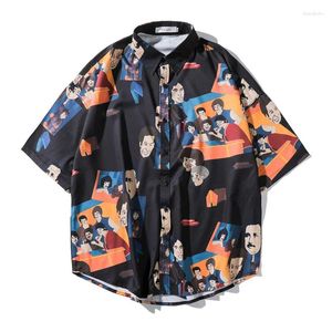 Camisas casuais masculinas verão havaiano homens mulheres praia estilo vintage camisa de manga curta homens engraçado cabeça impressão homem roupas chemise