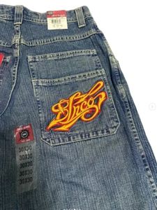 Harajuku Street JNCO Jeans Tasca Ricamata Baggy Denim Pantaloni Larghi Gamba Uomo Hip Hop Moda Retro Vita Alta Dritto 240318