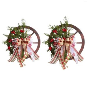 Decorative Flowers Front Door Christmas Wreath Decorations Props With Large Bowknot Berry For Festive Outside Celebration Farmhouse Home